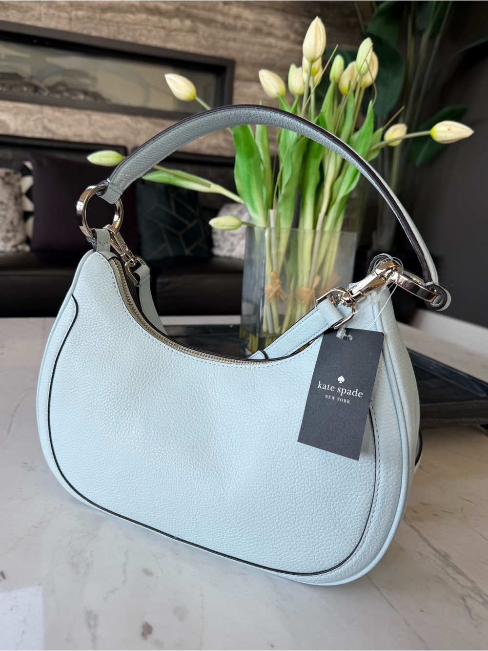 New Kate Spade Leila Pebbled Leather Shoulder/Crossbody Bag Crisp Sky - Picture 8 of 16